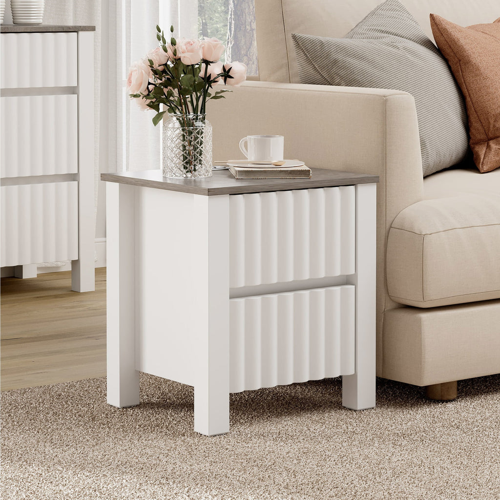 White 4 Piece Living Room Table Set with Storage Drawers and Charging Station Y9247