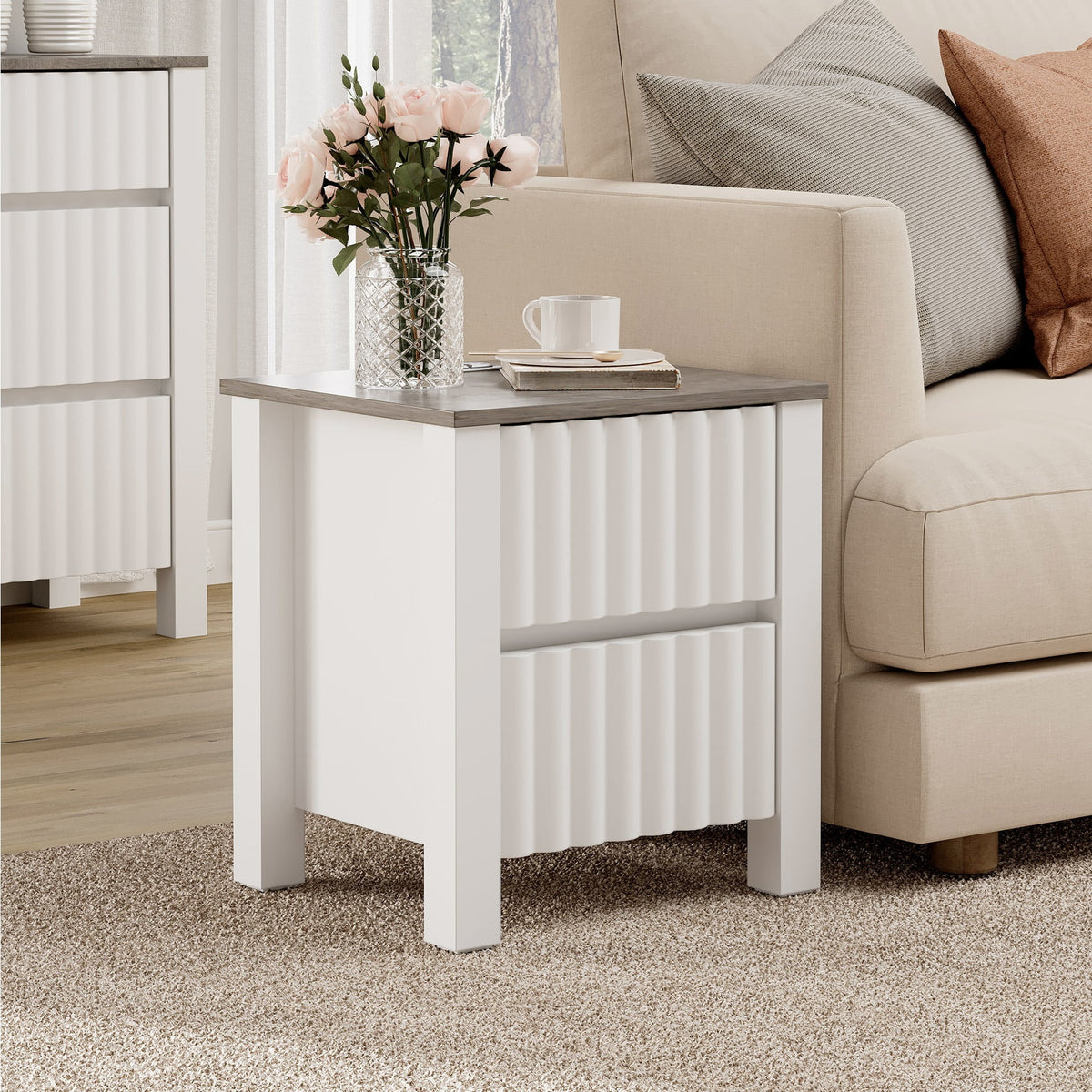 White 4 Piece Living Room Table Set with Storage Drawers and Charging Station Y9247