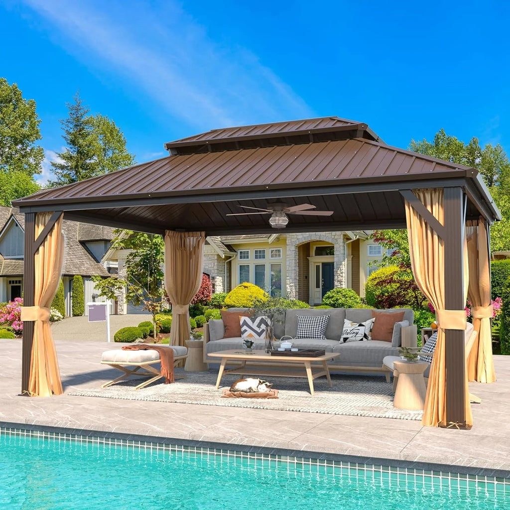 Outdoor Hardtop Gazebo with Galvanized Steel Double Roof & Aluminum Frame 12'x16' L843670
