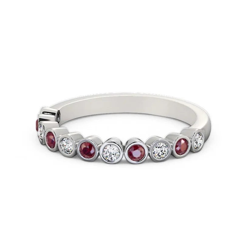 14K White Gold Eternity Band with Natural Diamond and Ruby H8637
