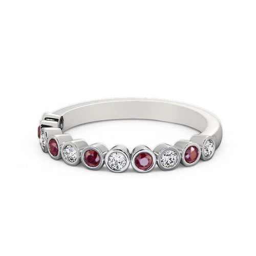14K White Gold Eternity Band with Natural Diamond and Ruby H8637