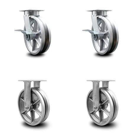 8 inch V Groove Semi Steel Swivel Caster Set K1312