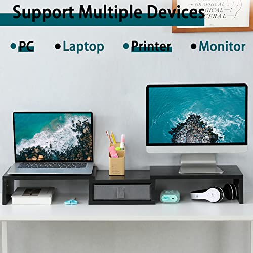 Dual Monitor Stand Riser with Drawer Adjustable (Rustic Brown) V229311