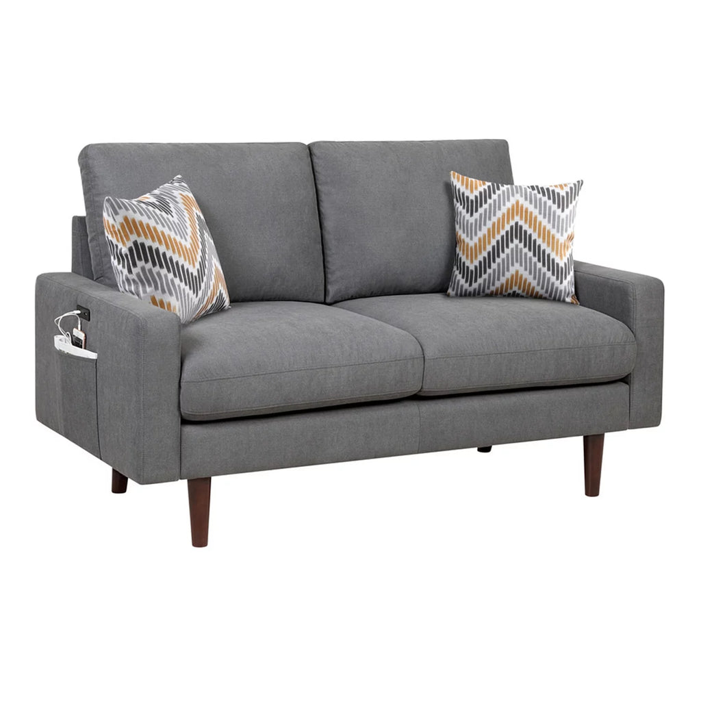 Dark Gray Woven Fabric Loveseat with USB Charging Ports D36482