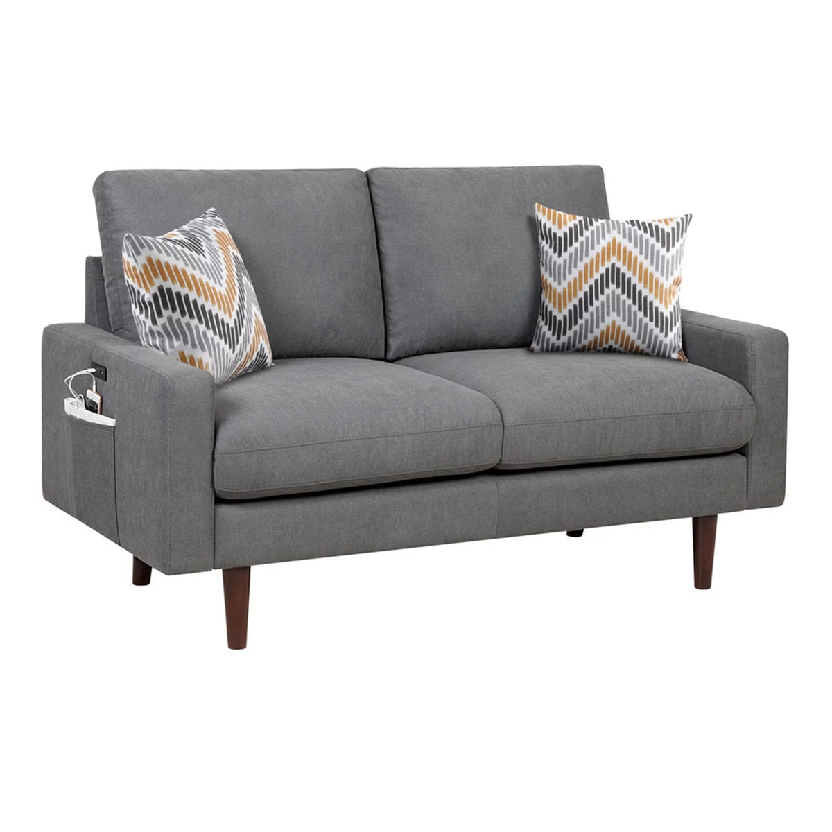 Dark Gray Woven Fabric Loveseat with USB Charging Ports D36482