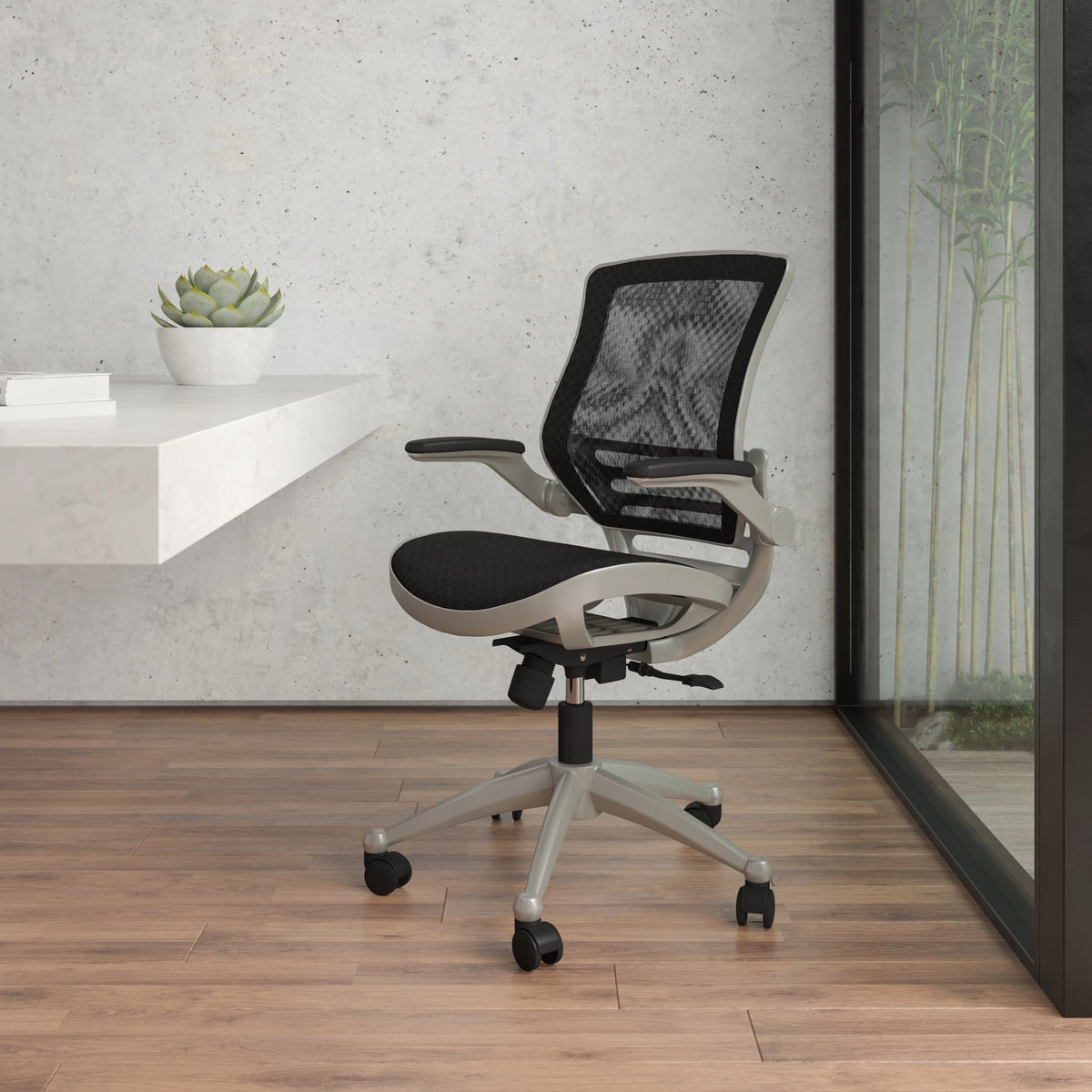Mid-Back Transparent Black Mesh Executive Swivel Office Chair with Flip-Up Arms J16744