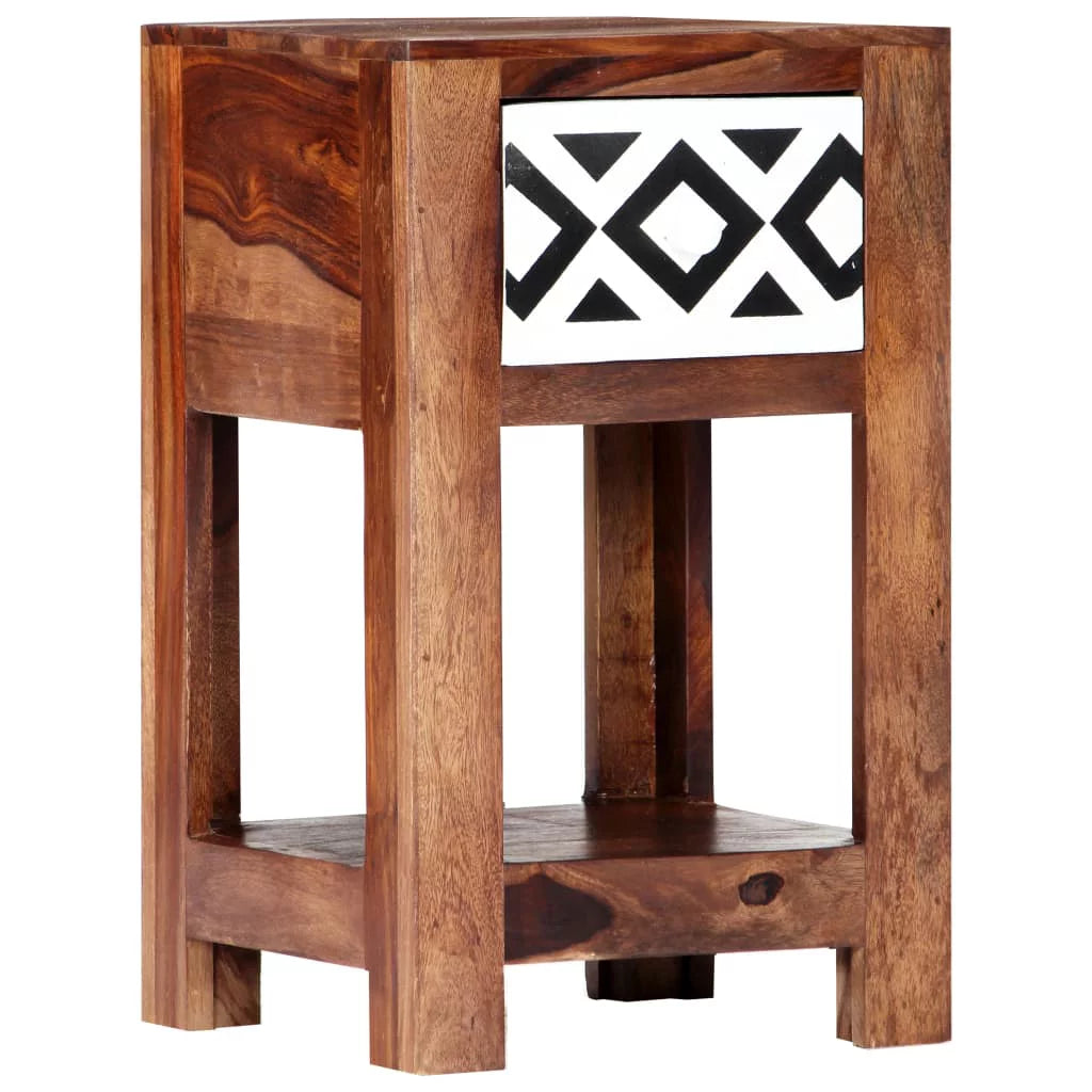Sheesham Wood Nightstand with Storage Drawer and Bottom Shelf D176