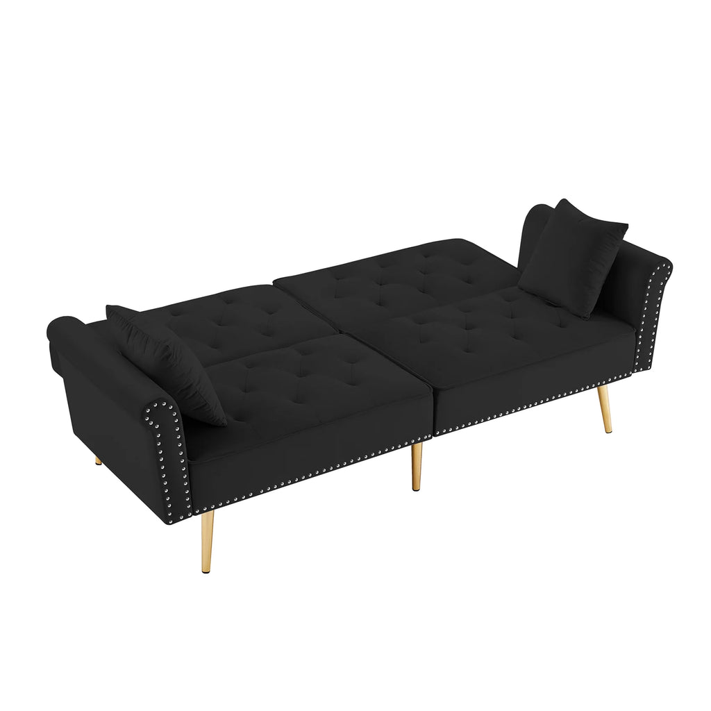 Black Velvet Tufted Futon Sofa Bed U663464