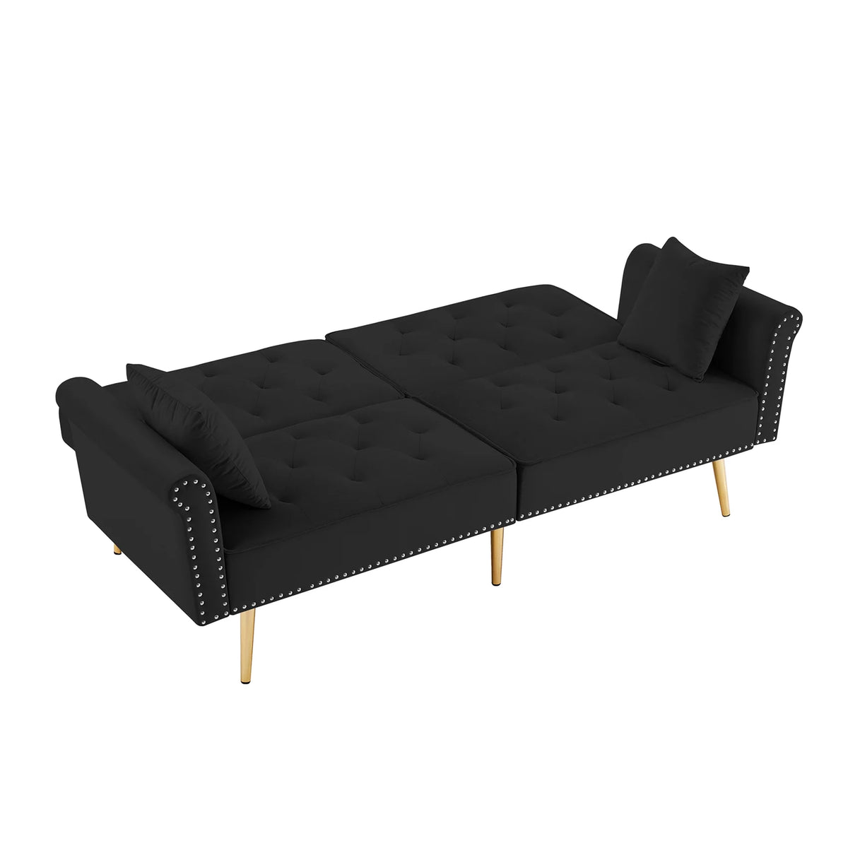 Black Velvet Tufted Futon Sofa Bed U663464