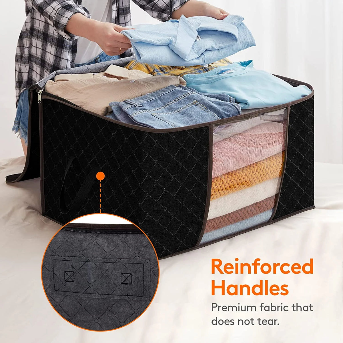 3 Pack 90L Black Clothes Storage Bag with Sturdy Zipper M9527