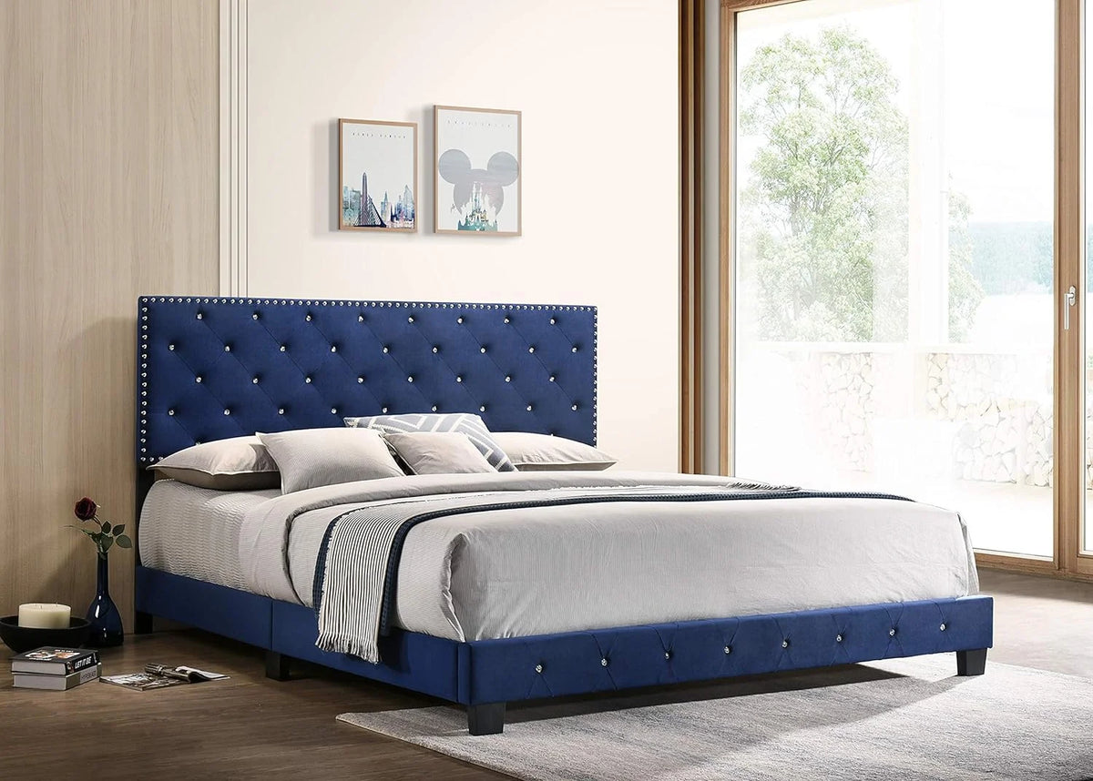 Velvet Upholstered King Bed Navy Blue G1882