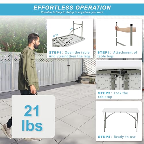 6FT White Portable Plastic Folding Table I2602