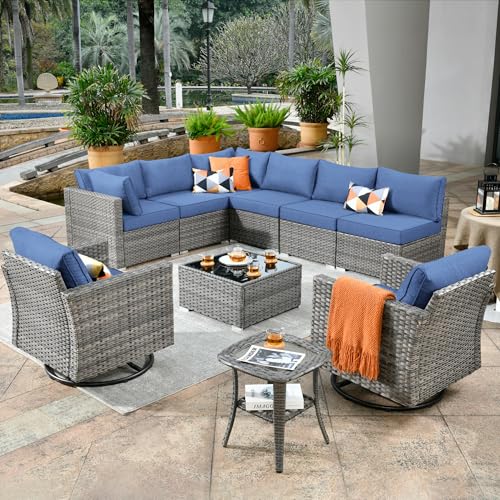 11 Piece Outdoor Patio Furniture Set with Fire Pit Table Dark Grey O848424