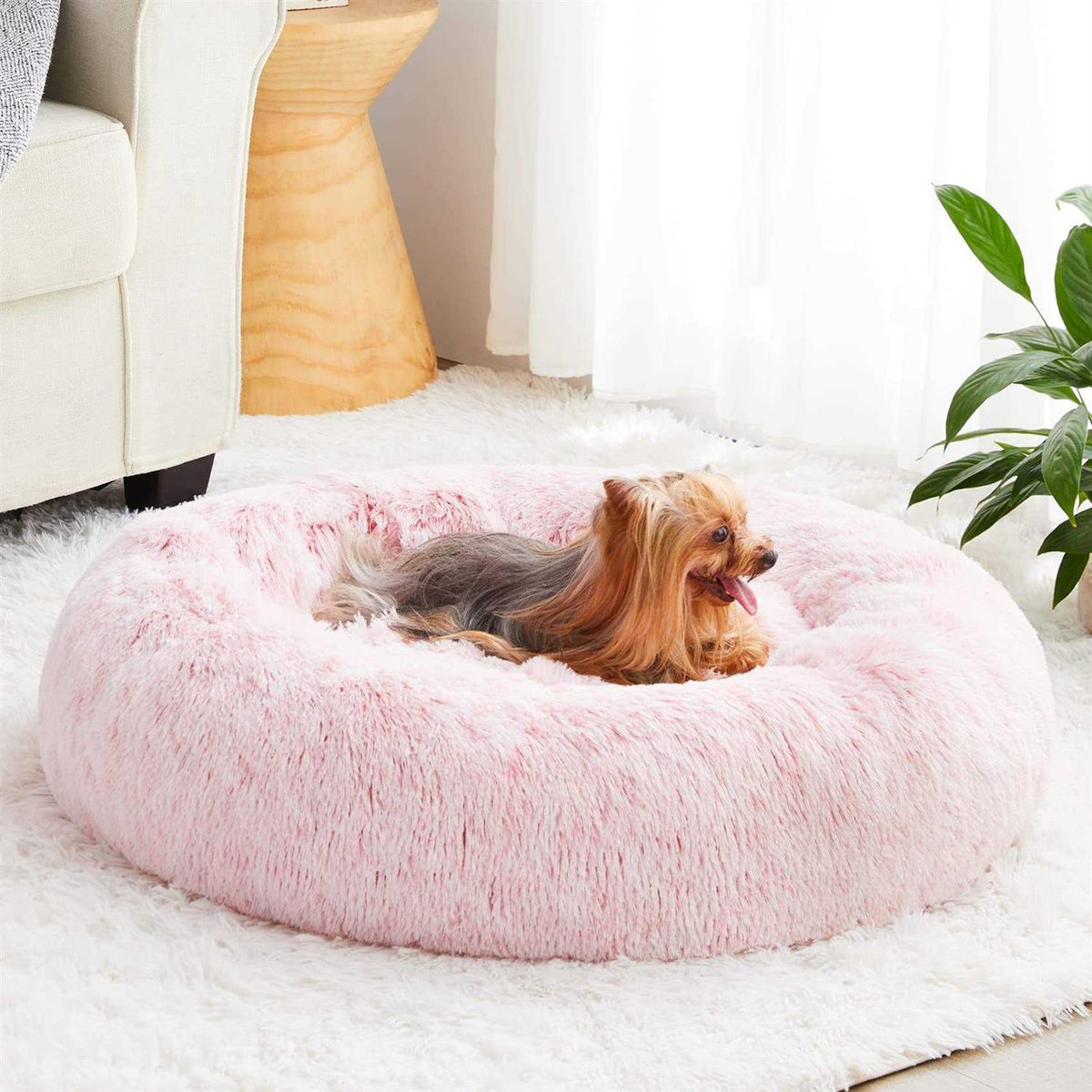 Small Dog Bed Donut Faux Fur Anti-Anxiety Pet Bed P98437