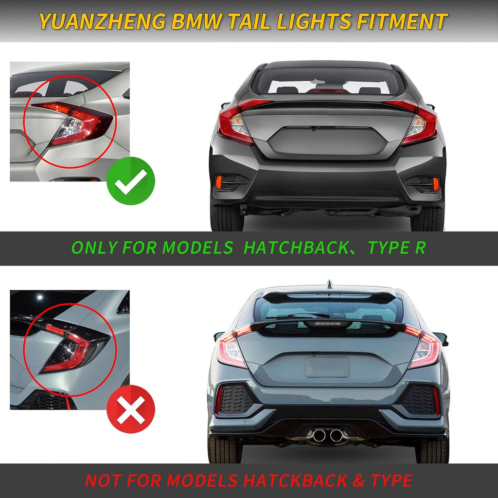 LED Clear Taillights Assembly for 2016-2020 Honda Civic Sedan, Set L71014
