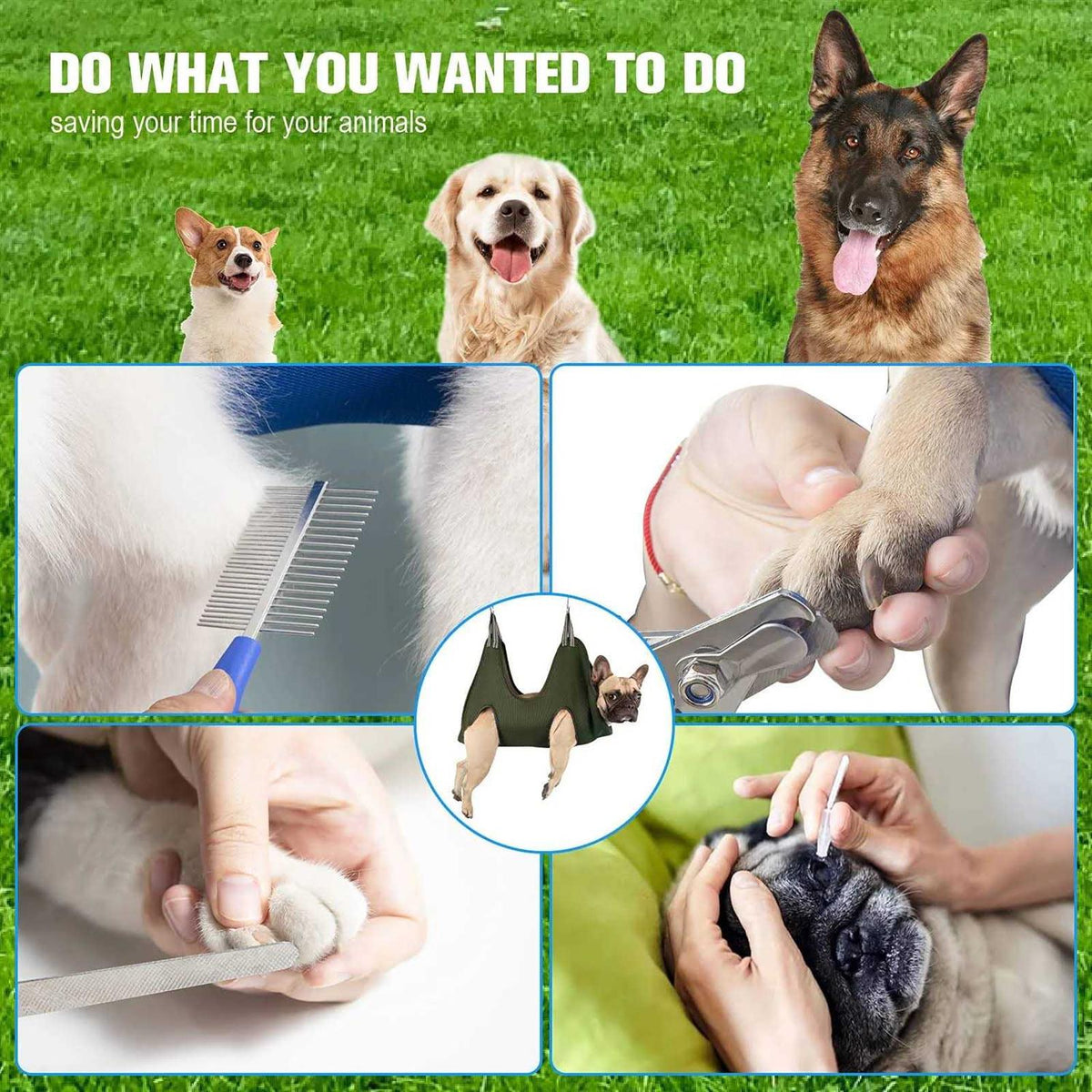 10 in 1 Pet Grooming Hammock Harness with Nail Clippers D10801
