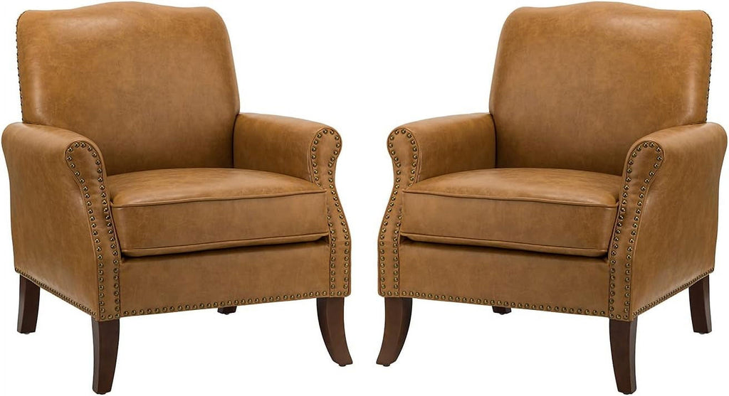 Faux Leather Accent Armchair Set Of 2 with Solid Wood Legs V917151