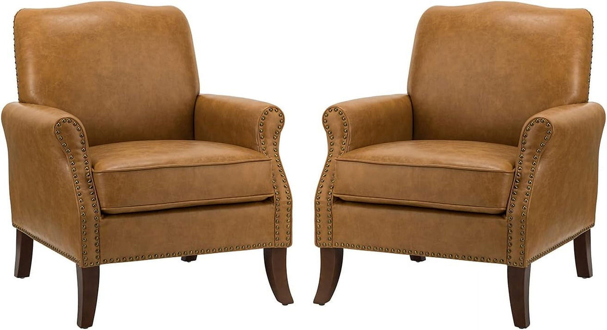 Faux Leather Accent Armchair Set Of 2 with Solid Wood Legs V917151