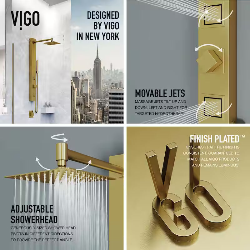2-Jet Shower Panel System with Hand Shower Wand in Matte Brushed Gold W5417