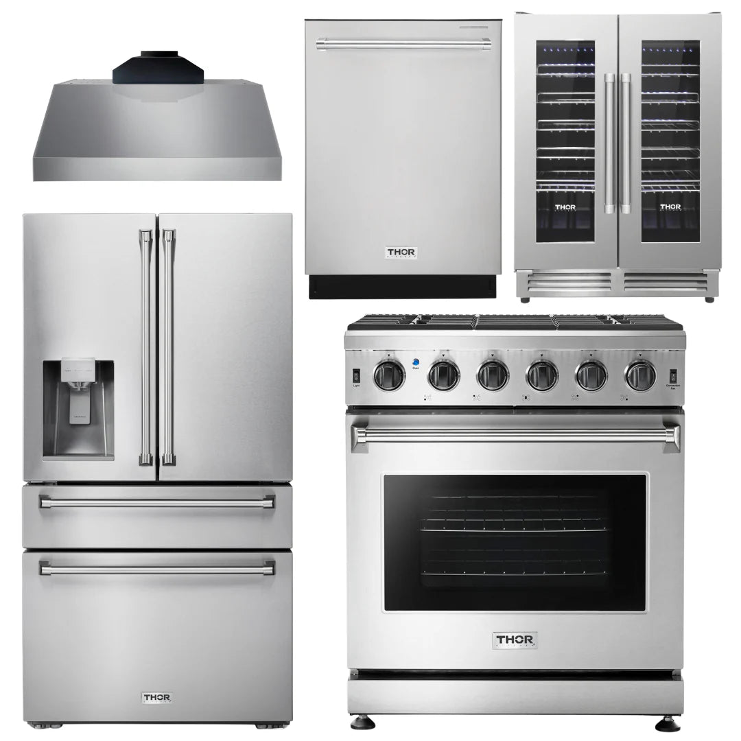 30 Gas Range, Range Hood, Refrigerator, Dishwasher, Wine Cooler P496