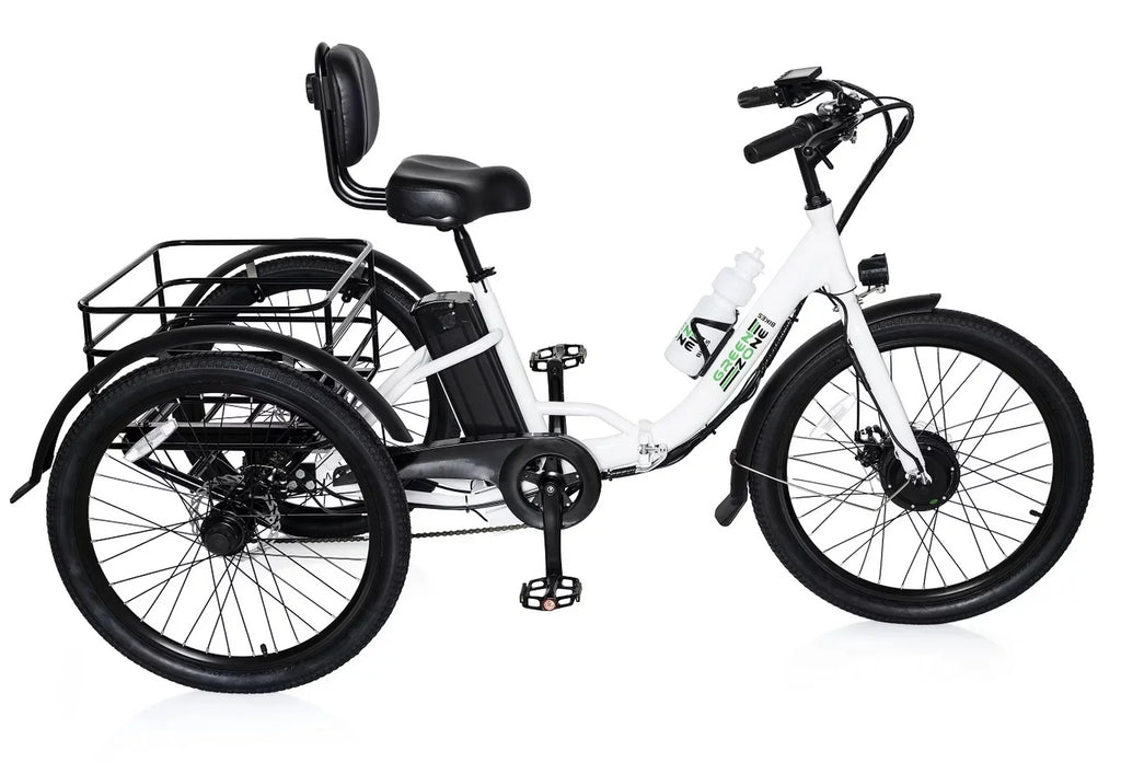 24" Electric Folding Tricycle, 7-Speed, 3 Wheels, 350W Motor, Black & White U7477
