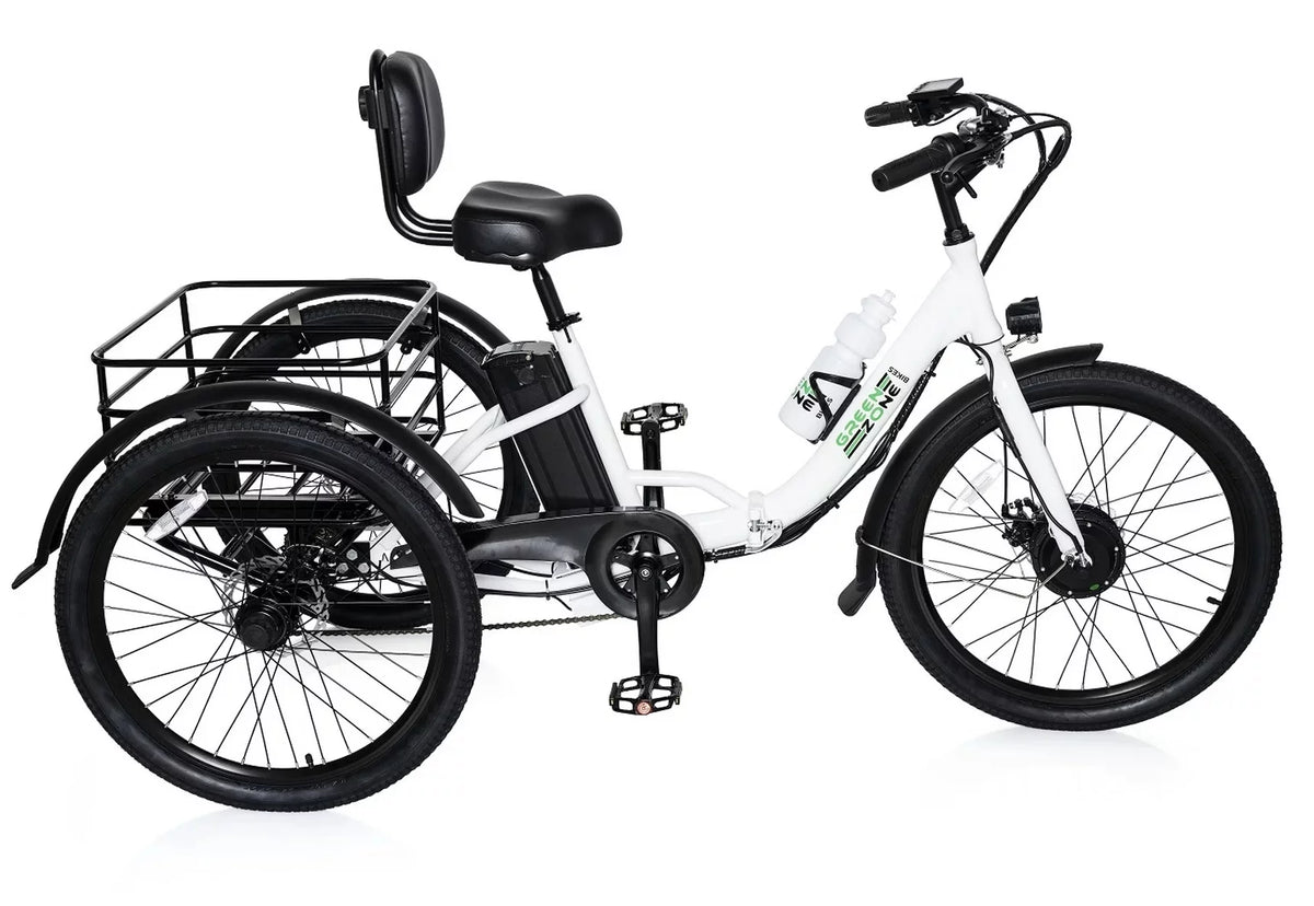 24" Electric Folding Tricycle, 7-Speed, 3 Wheels, 350W Motor, Black & White U7477