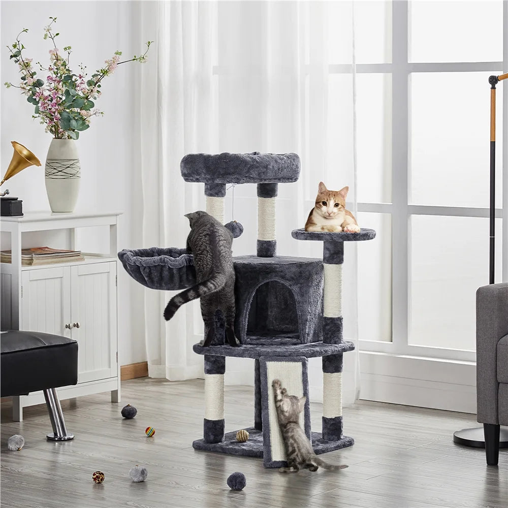42"H Multilevel Cat Tree Tower with Condo and Perches, Dark Gray O48602