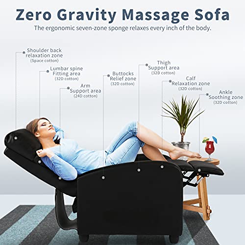 Black PU Leather Massage Recliner Chair with Footrest Z5638