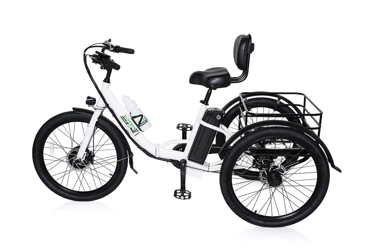 24" Electric Folding Tricycle, 7-Speed, 3 Wheels, 350W Motor, Black & White U7477