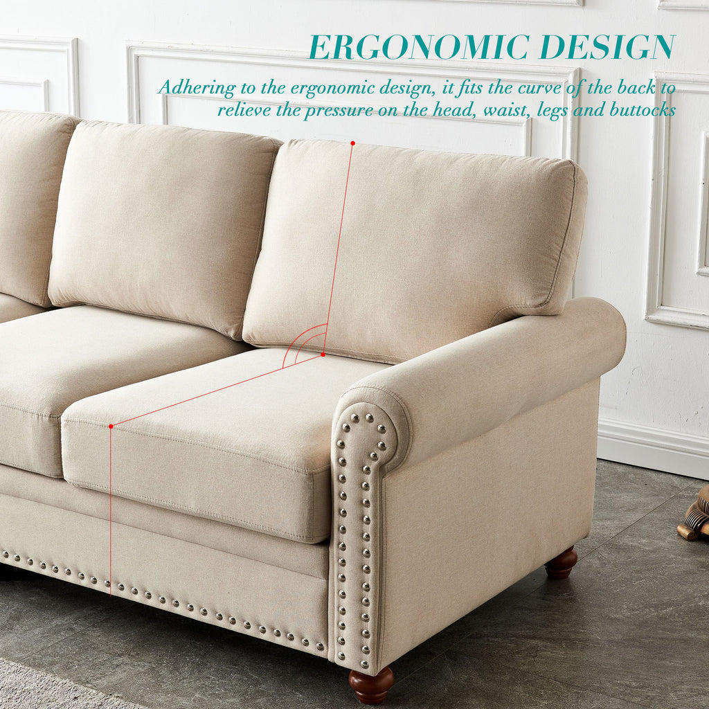 3 Seater Polyester Sofa with Storage and Removable Cushions Q594