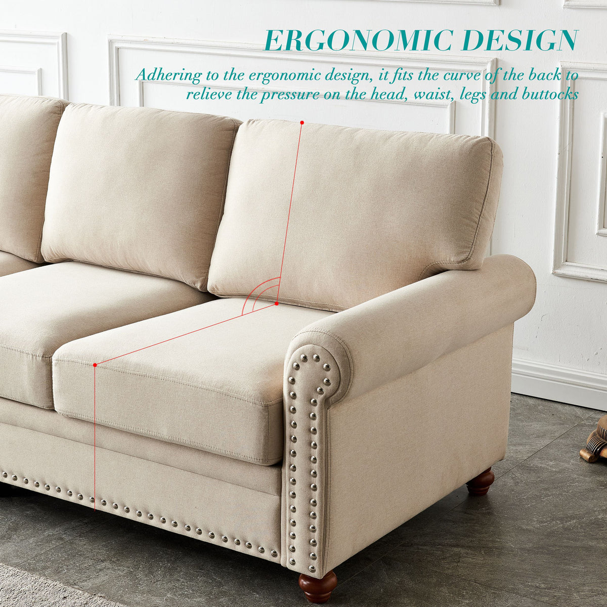 3 Seater Polyester Sofa with Storage and Removable Cushions Q594