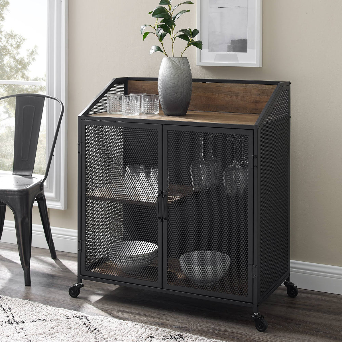 Industrial Bar Cabinet with Wheels M80691