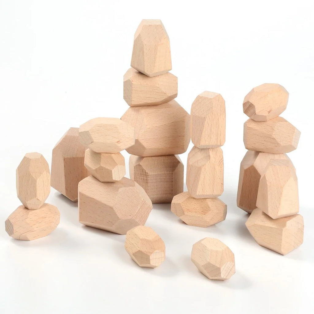 20Pcs Paint-Free Wooden Stacking Rocks Educational Toys D8262