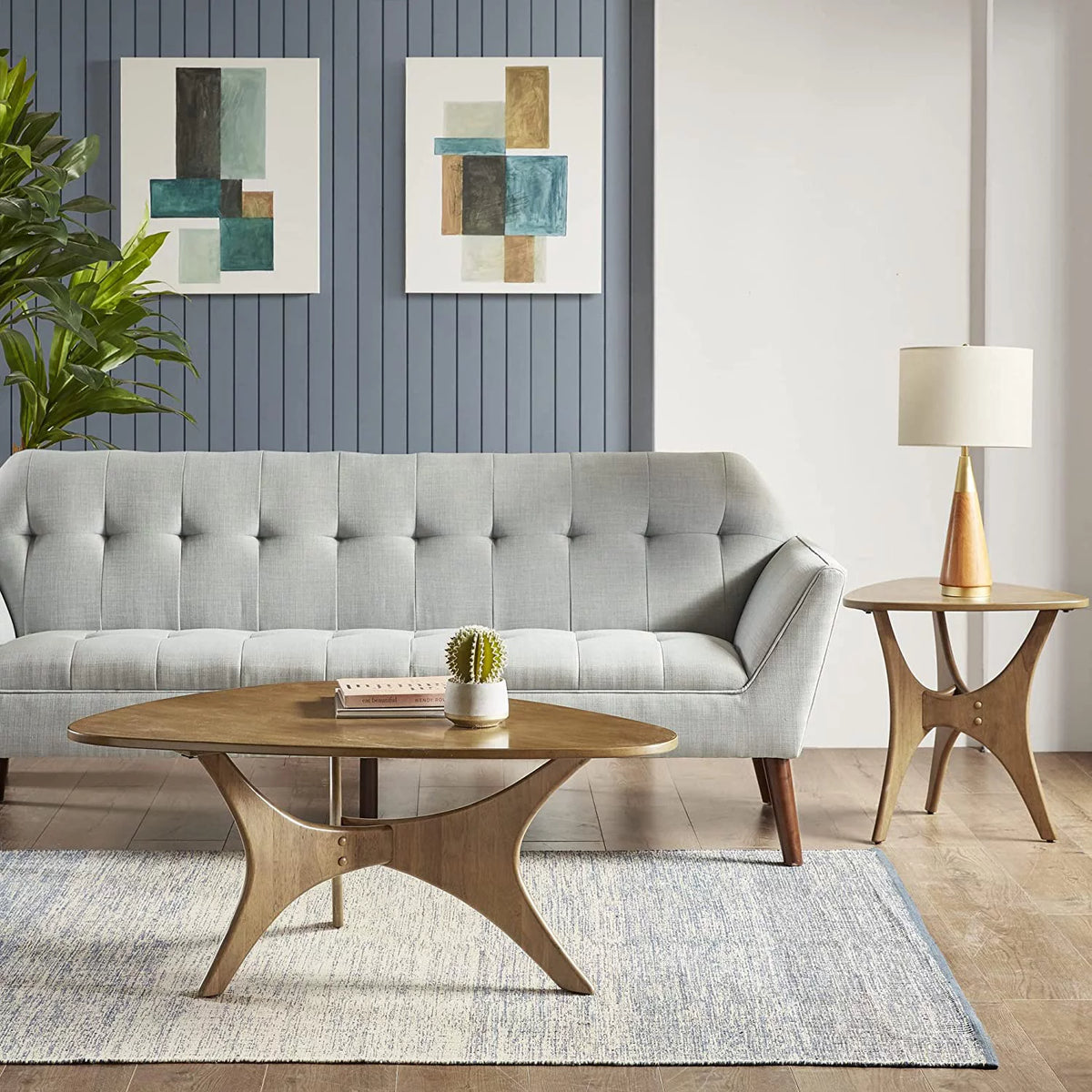 Light Brown Triangle Sofa Table with Solid Wood Legs Q5230