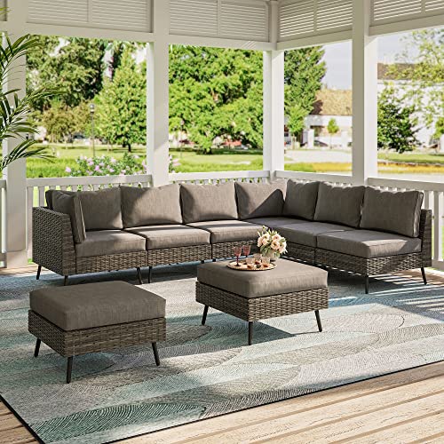 8 Piece PE Rattan Wicker Outdoor Sectional Sofa Set with Cushions M51127