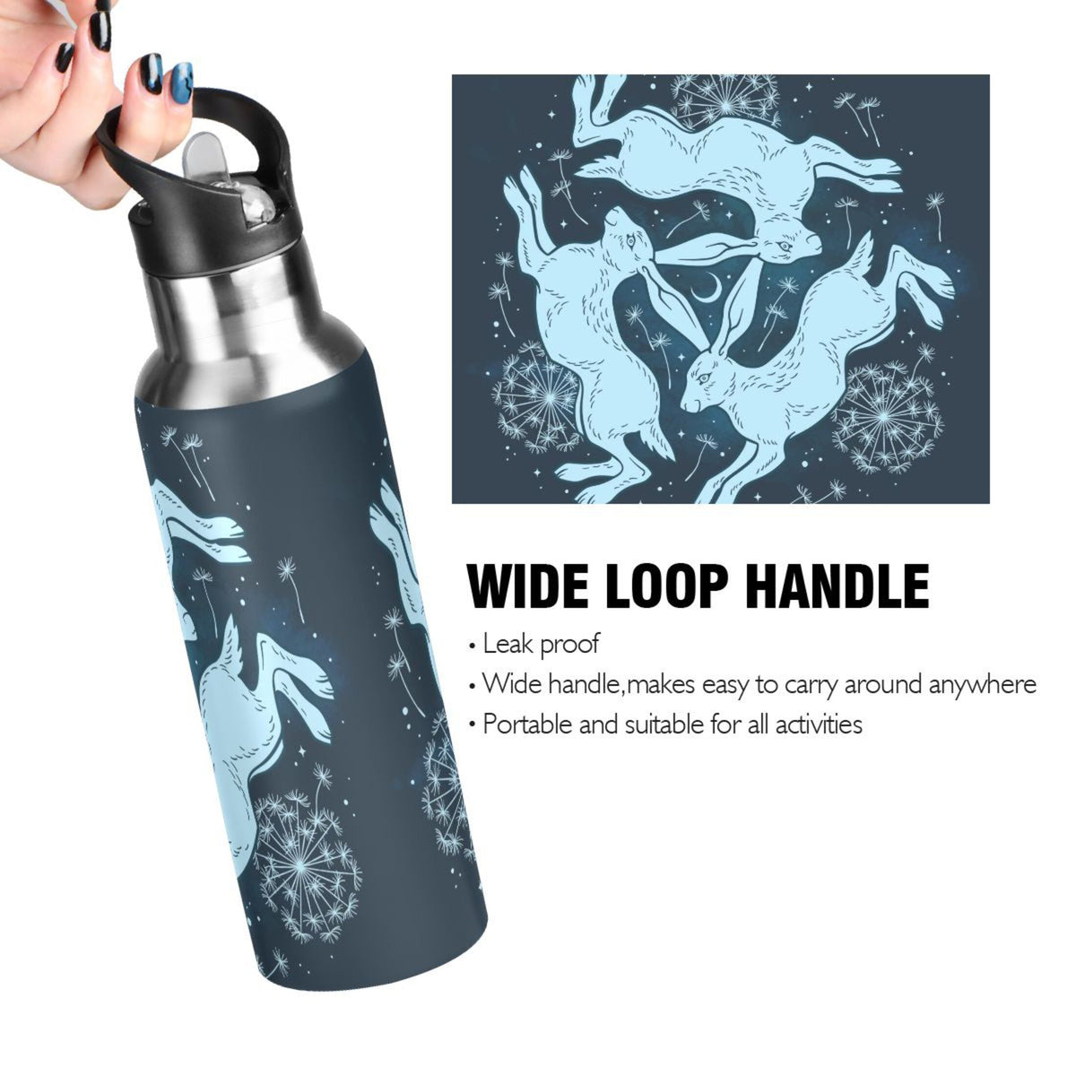 Blue Stainless Steel Insulated Water Bottle with Straw Lid D71538