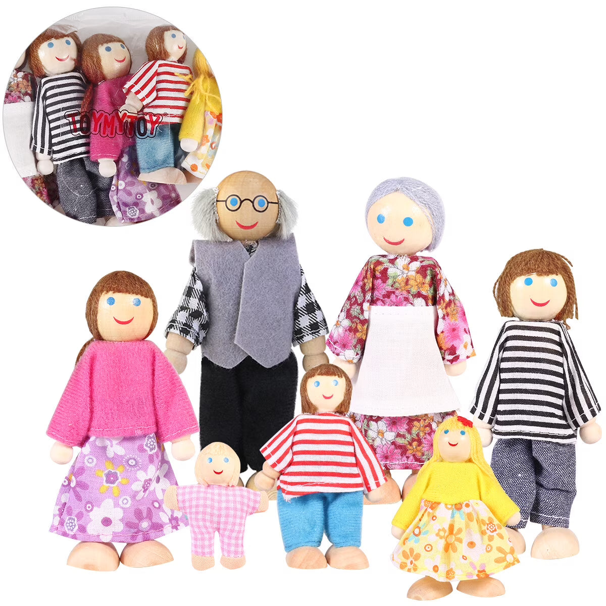 7 Pieces Wooden Dollhouse Family Mini People Figures X611129