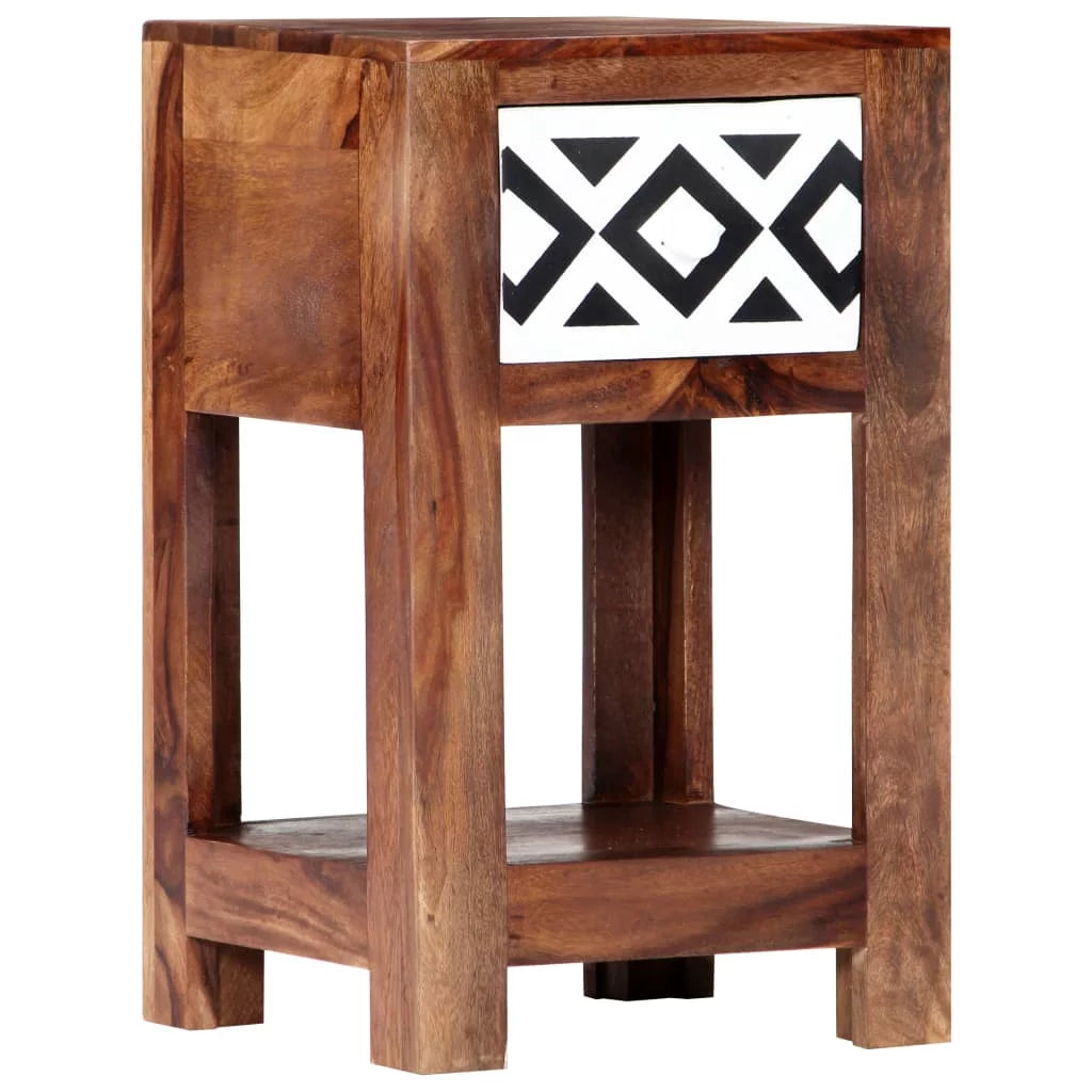 Sheesham Wood Nightstand with Storage Drawer and Bottom Shelf D176