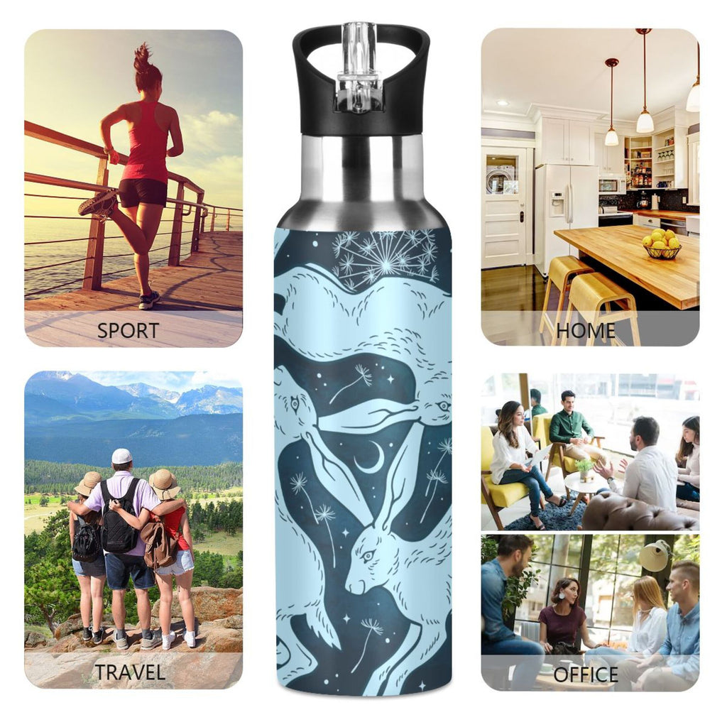 Blue Stainless Steel Insulated Water Bottle with Straw Lid D71538