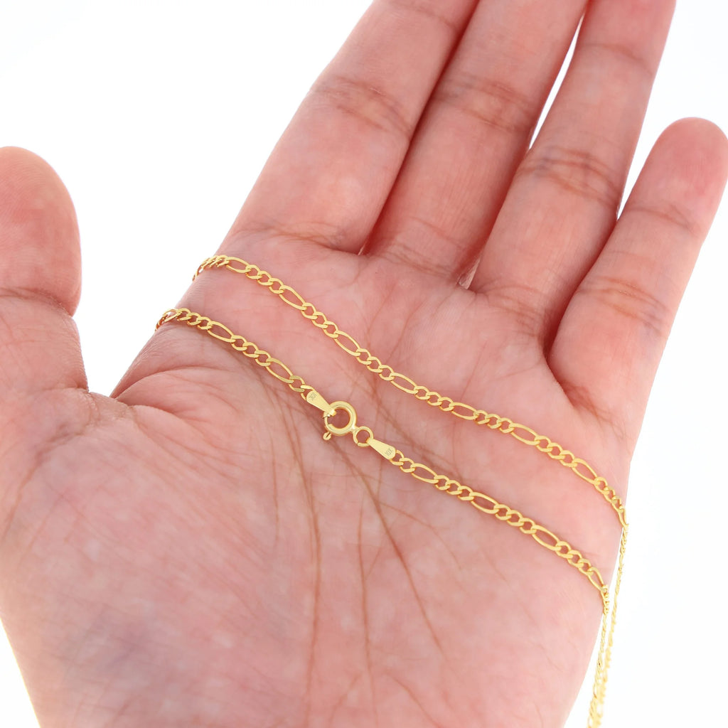 10k Yellow Gold Solid Figaro Chain Link Pendant Necklace 16" - 24" I566202