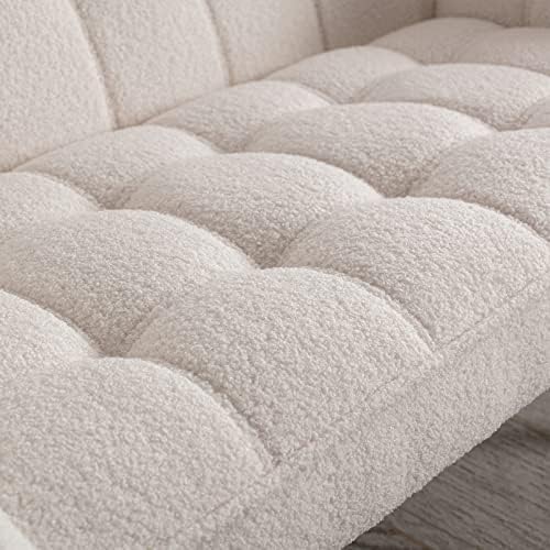 White Upholstered Loveseat Sofa with Wood Legs H591607
