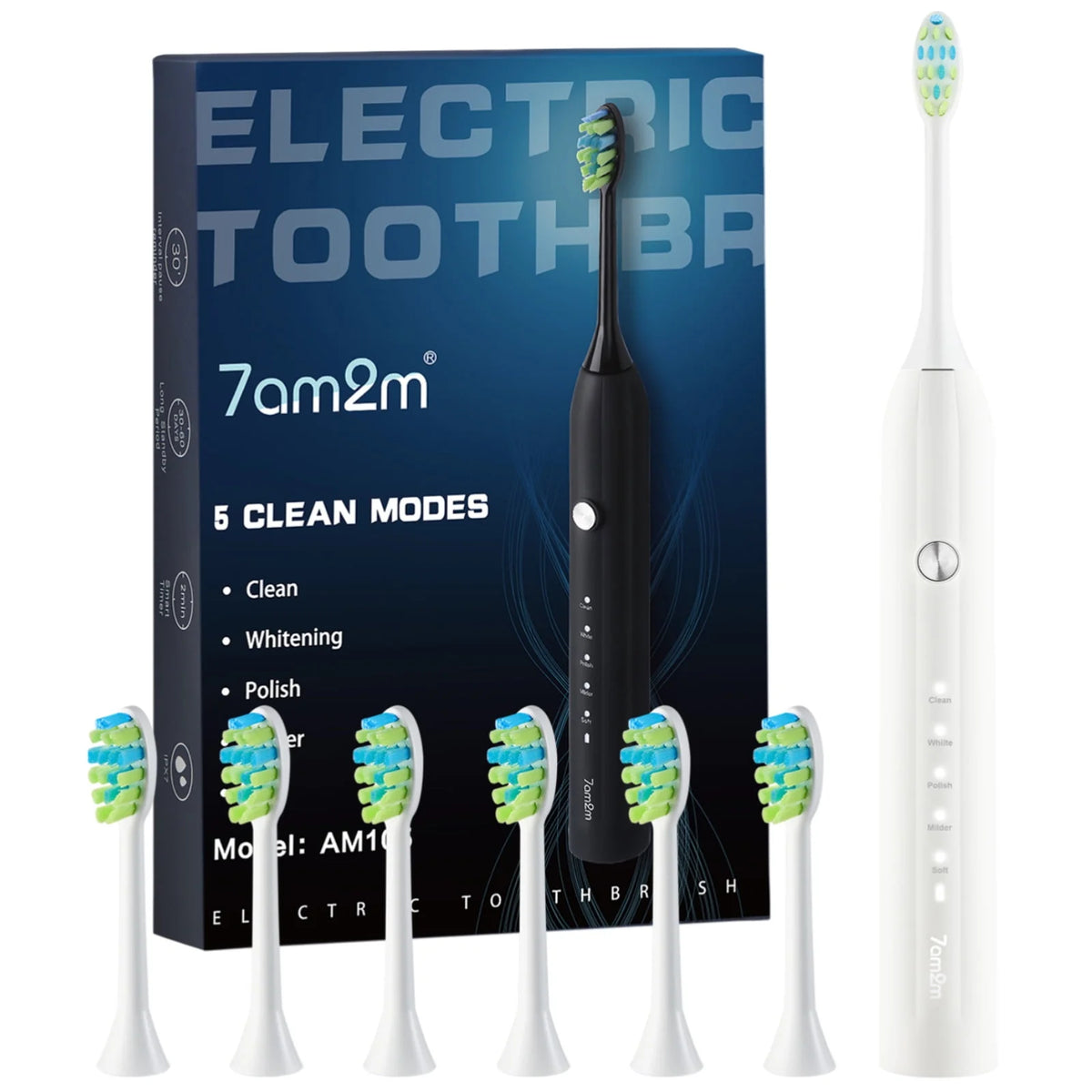 Sonic Electric Toothbrush with 6 Brush Heads, 5 Modes, Black U235