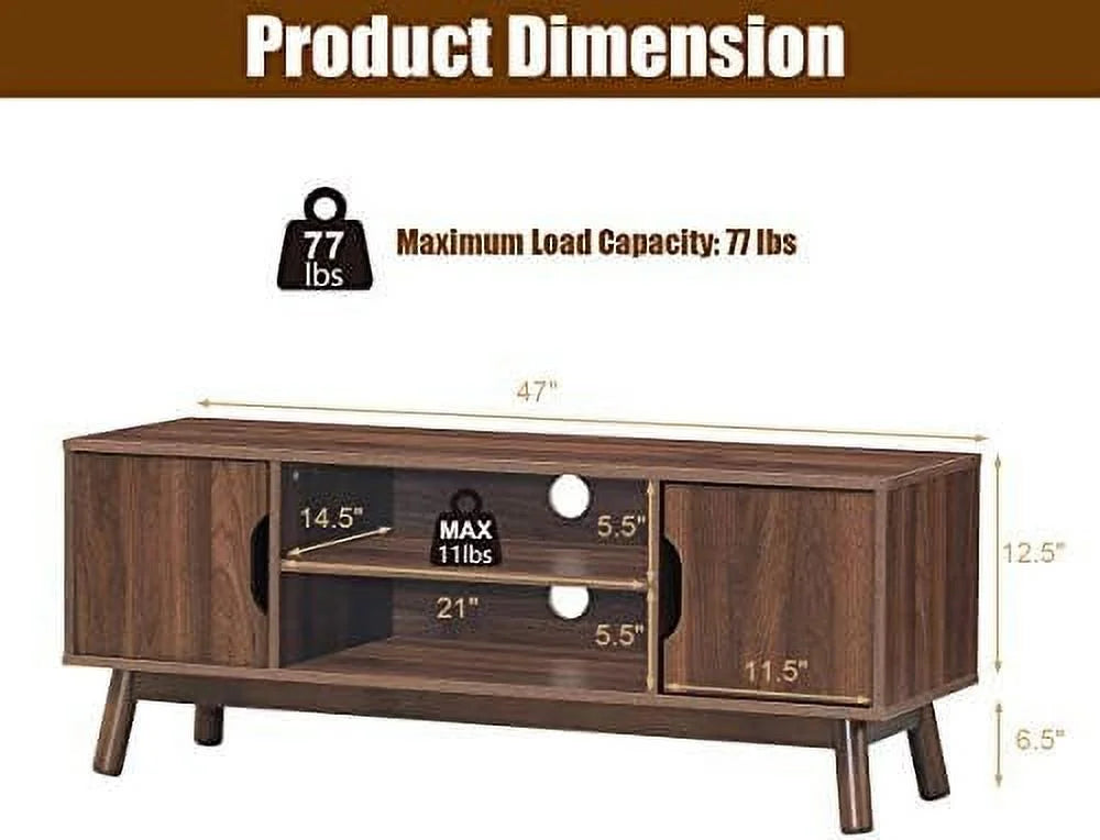 Mid-Century Wooden TV Stand with 2 Cabinet Doors and 2 Open Shelves C229482
