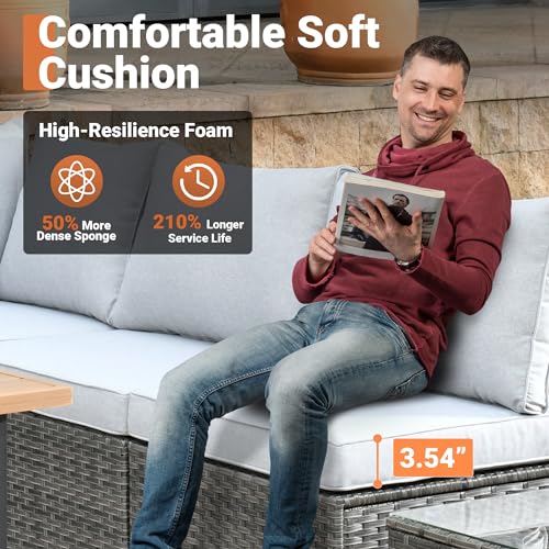 11 Piece Outdoor Patio Furniture Set with Fire Pit Table Dark Grey O848424