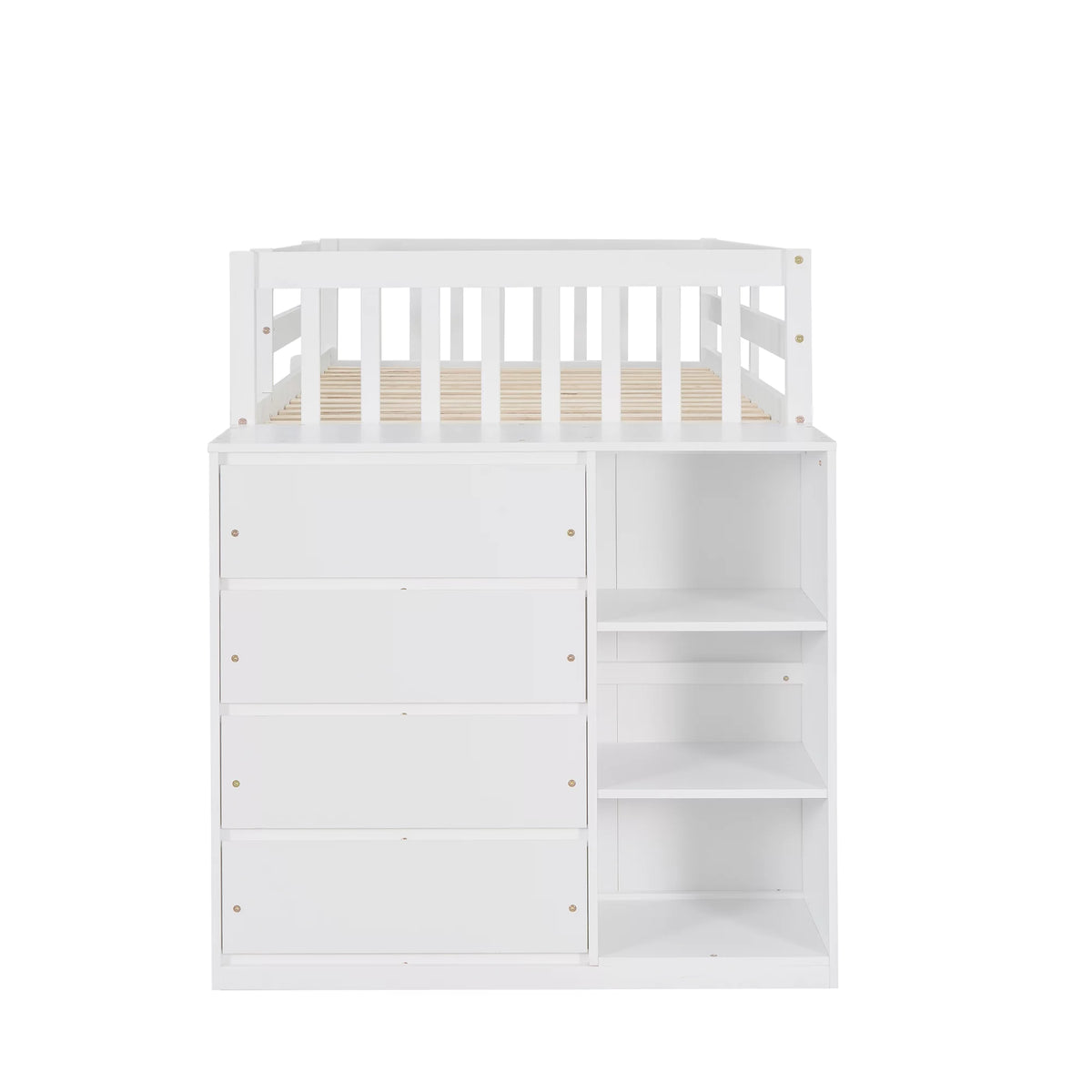 White Wood Twin Over Twin Bunk Bed with Storage Y258