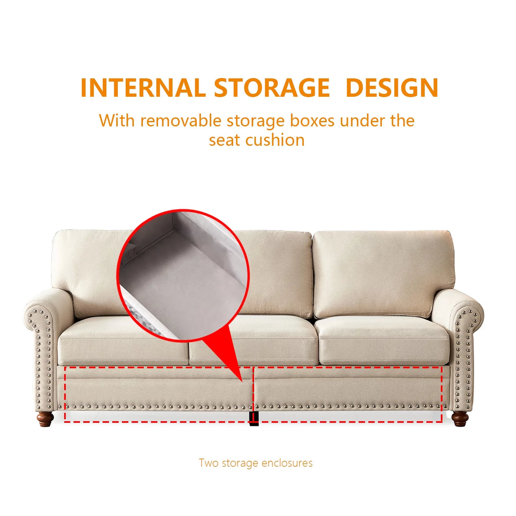 3 Seater Polyester Sofa with Storage and Removable Cushions Q594