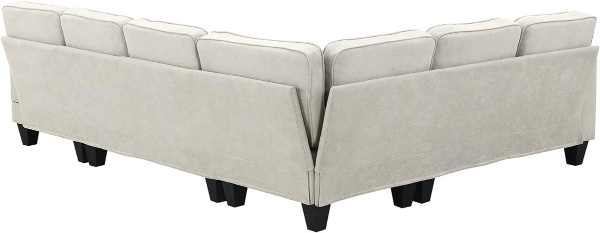 Beige 7-Seat U Shape Fabric Sectional Sofa with 3 Pillows D4027