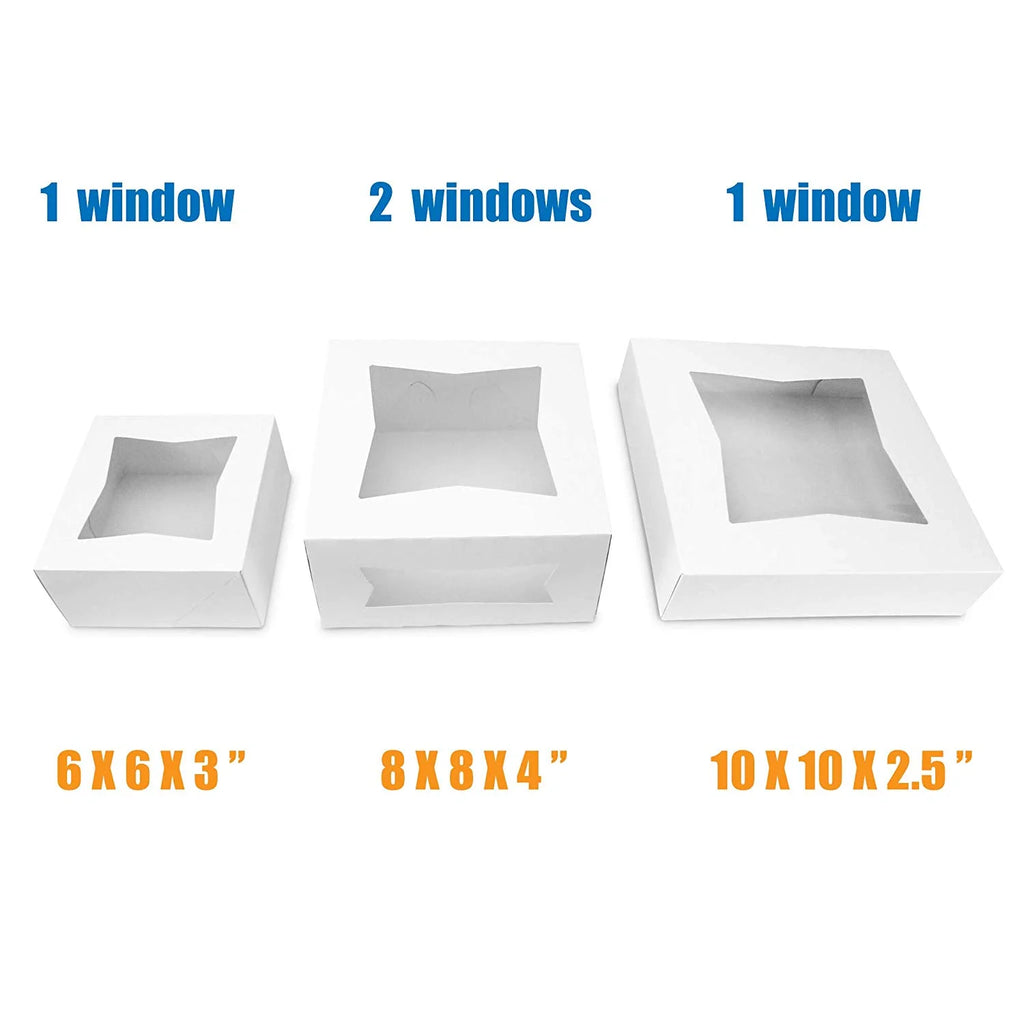 [25 Pack] White Cardboard Pie Box with Window 10x10x2.5" W73081