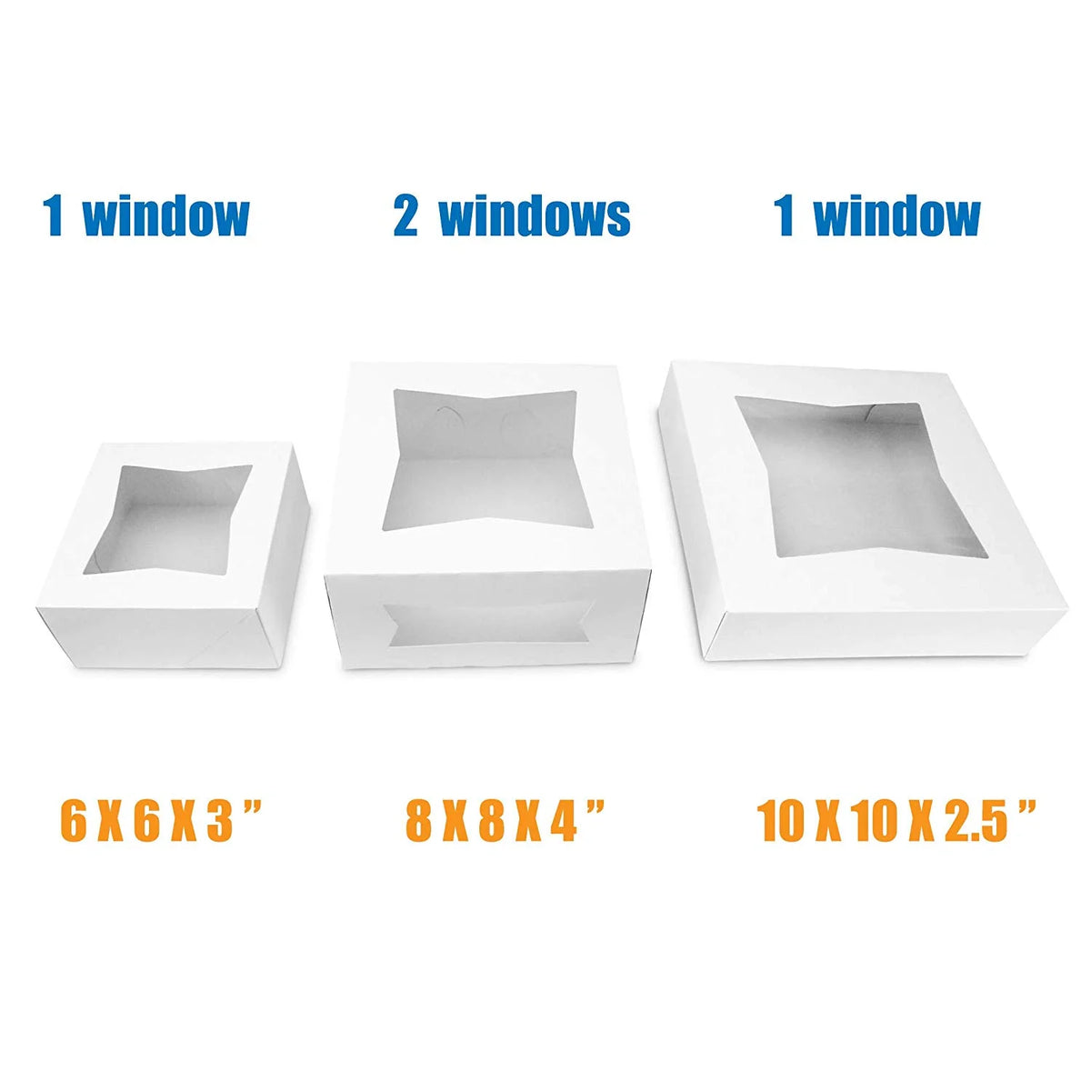 [25 Pack] White Cardboard Pie Box with Window 10x10x2.5" W73081