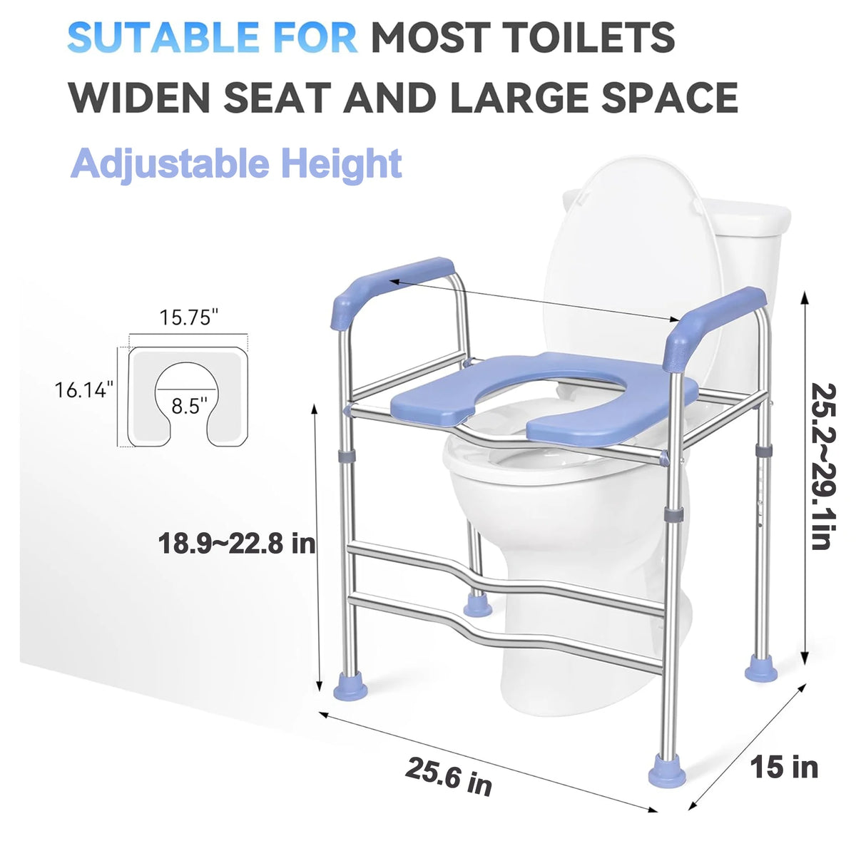Raised Toilet Seat with Handles and Soft Seat, up to 400lbs Commode Chair N3184
